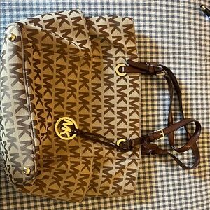 Michael Kors Brown Logo Shoulder Bag with Gold Hardware